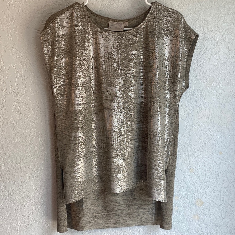 Dantelle Short Sleeve Hi Low Shimmer Side Slit Top Blouse Pullover Size S